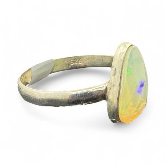 Pear Rose Cut Natural Ethiopian Opal Ring 925 Sterling Silver Size 8 Band - Picture 2 of 5